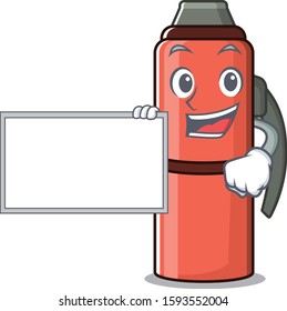 Thermos bottle Scroll with board cartoon mascot design style