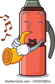Thermos bottle Scroll cartoon character design performance with trumpet