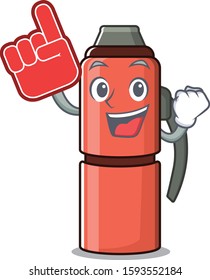 Thermos bottle Scroll mascot cartoon style with Foam finger