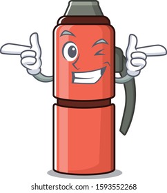 Thermos bottle Scroll mascot cartoon design with Wink eye