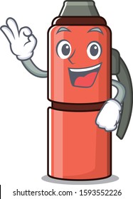 Thermos bottle Scroll mascot design making an Okay gesture