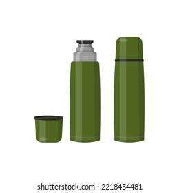 Realistic thermos infographic. Long lasting heat, flask structure