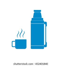 Thermos container icon, camping and hiking equipment. Vector illustration

