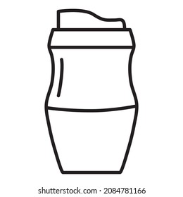 Thermos Cup Dishware.Travel Flask.Travel Coffee Mug.Reusable Cups With Lids. Tumbler With Cap.Outline Coffee Cup Icon.Line Art Vector Illustration.Isolated On White Background.Vacuum Insulated Water 