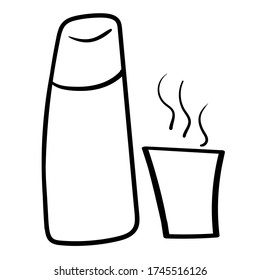 Thermos with a cup in doodle style on a white background. Image for banner, flyer and invitation. Stock illustration for print and design.
