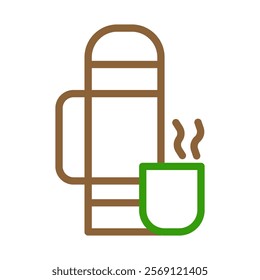 Thermos and cup icon. Concept of hot drink, travel, and camping.