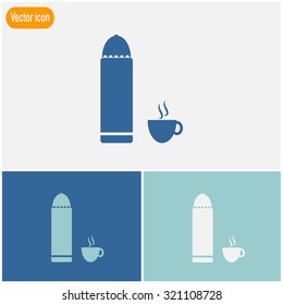Thermos with cup. Vector icon.