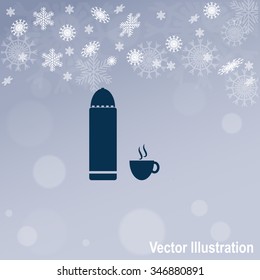 Thermos with cup. Vector icon.