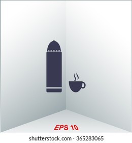 Thermos with cup. Vector icon.