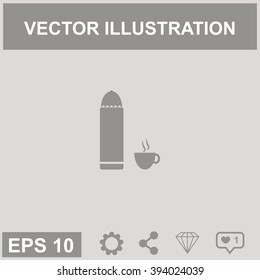 Thermos with cup. Vector icon.