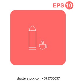 Thermos with cup. Vector icon.