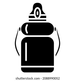Thermos with a device for safe filling. Unique design with handle for carrying hot and cold. Vector icon, glyph, isolated