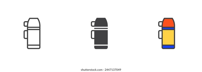 Thermos different style icon set. Line, glyph and filled outline colorful version, outline and filled vector sign. Symbol, logo illustration. Vector graphics