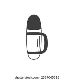 Thermos Doodle Illustration. Hand drawn hiking equipment for hot drink. Vector art.