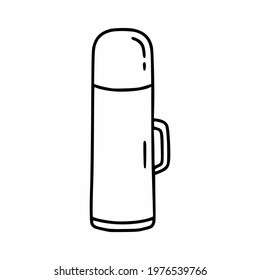 Thermos of doodle style tea. Kitchen accessories. Vector icon. Dishes for making  drink.