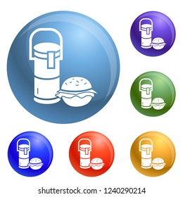 Thermos drink burger lunch icons set vector 6 color isolated on white background