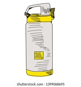 thermos for drinks, sketch with lines, icon