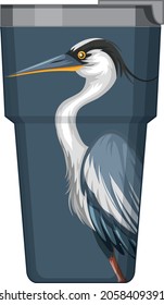 A thermos flask with blue pelican pattern illustration