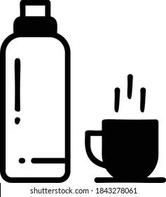 Thermos Flask Bottle and Cup Concept Vector Glyph Icon Design, Essential Campsite and Winter Sports Equipment on white background