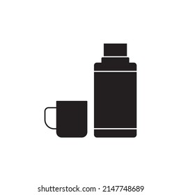 Thermos flask  icon in black flat glyph, filled style isolated on white background