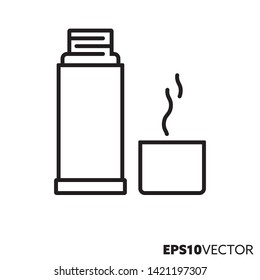 Thermos flask line icon. Outline symbol of hot drinks and kitchenware. Coffee flat vector illustration.