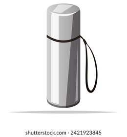 Ilustración aislada del vector del frasco de metal termo