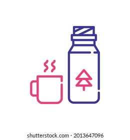 Thermos flask vector 2 colours line icon style illustration. EPS 10 file 