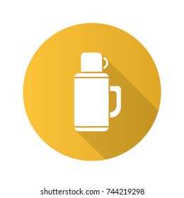 Thermos flat design long shadow glyph icon. Hot drink. Vector silhouette illustration