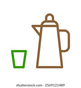 Thermos and glass icon. Concept of hot drink, travel, and camping.