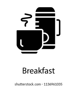 A thermos with hot beverage in a cup representing tea 