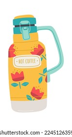 Thermos for hot drinks flat icon Stainless bottle. Vector illustration