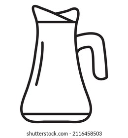 Thermos for hot drinks. Jugful with handle.Outline vector illustration. Isolated on white background.