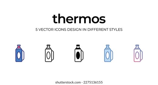thermos Icon Design in Five style with Editable Stroke. Line, Solid, Flat Line, Duo Tone Color, and Color Gradient Line. Suitable for Web Page, Mobile App, UI, UX and GUI design.