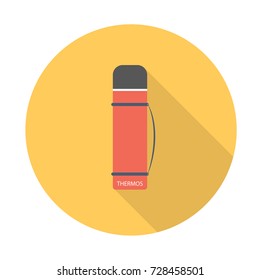 thermos icon in a flat style with long shadow isolated on yellow background. Vector illustration