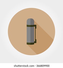 Thermos. Icon for web and mobile application. Vector illustration of a button with a long shadow. Flat design style.