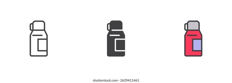 Thermos with mug different style icon set. Line, glyph and filled outline colorful version, outline and filled vector sign. Symbol, logo illustration. Vector graphics