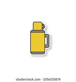 Thermos patch. Color sticker. Hot drink. Vector isolated illustration