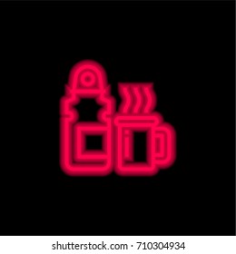 Thermos red glowing neon ui ux icon. Glowing sign logo vector