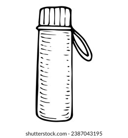 Thermos sketch. Dishes for hot drink. Hand drawn illustration.