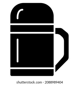 Thermos for storing the temperature of food and drink. Sealed thermos for hot and cold. Vector icon, glyph, isolated
