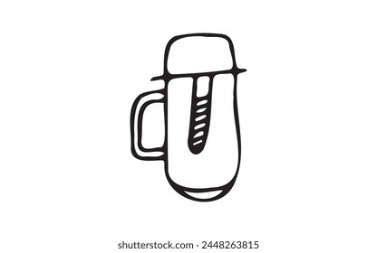 Thermos. tea. hot. Doodle. on a white background. black lines.
