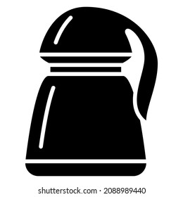 Un termo con un diseño único y un manejo conveniente para su uso. Termo hermético y espacioso para llevar comida y bebidas. Icono del vector, glifo, aislado
