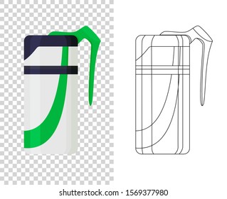 Thermos vector vacuum flask or bottle with hot drink coffee or tea illustration set of metal bottled container or aluminum mug isolated on white background