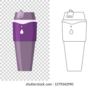 Thermos vector vacuum flask or bottle with hot drink coffee or tea illustration set of metal bottled container or aluminum mug isolated on white background