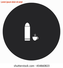 Thermos web icon. Gray circle button with white illustration.