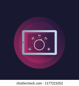 Thermostat App On Tablet Screen, Vector Icon