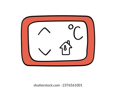 Thermostat C Celsius hand drawn vector icon isolated on white background. Home heating temperature control concept