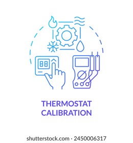 Icono de concepto de gradiente azul de calibración del termostato. Control de temperatura. Mantenimiento del sistema HVAC. Ilustración de línea de forma redonda. Abstractas idea. Diseño gráfico. Fácil de usar en material promocional