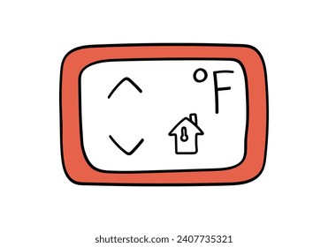 Thermostat F Fahrenheit hand drawn vector icon isolated on white background. Home heating temperature control concept