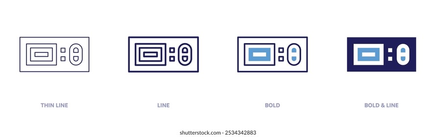 Icono de termostato en 4 estilos diferentes. Línea delgada, línea, negrita y línea negrita. Estilo duotono. Trazo editable.